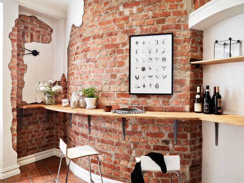 Brick in the interior of the kitchen