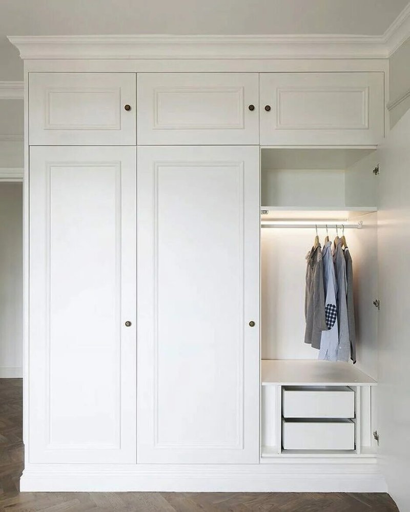 White built -in wardrobe in the bedroom