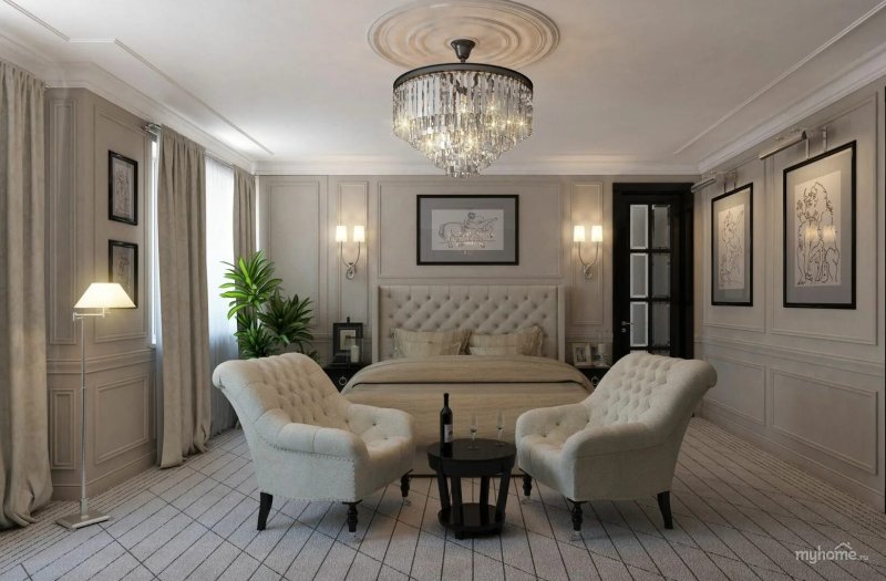 Linkrust in the interior of the living room in the neoclassic style