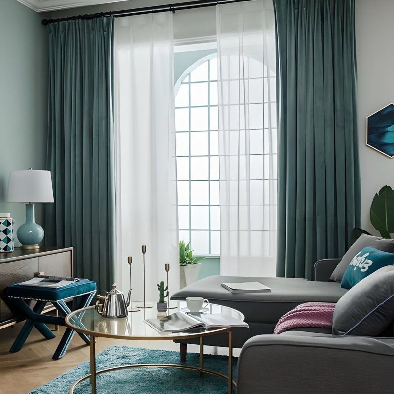 Curtains in the living room turquoise