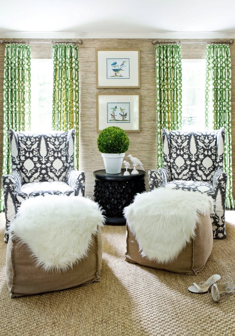 Green curtains interior