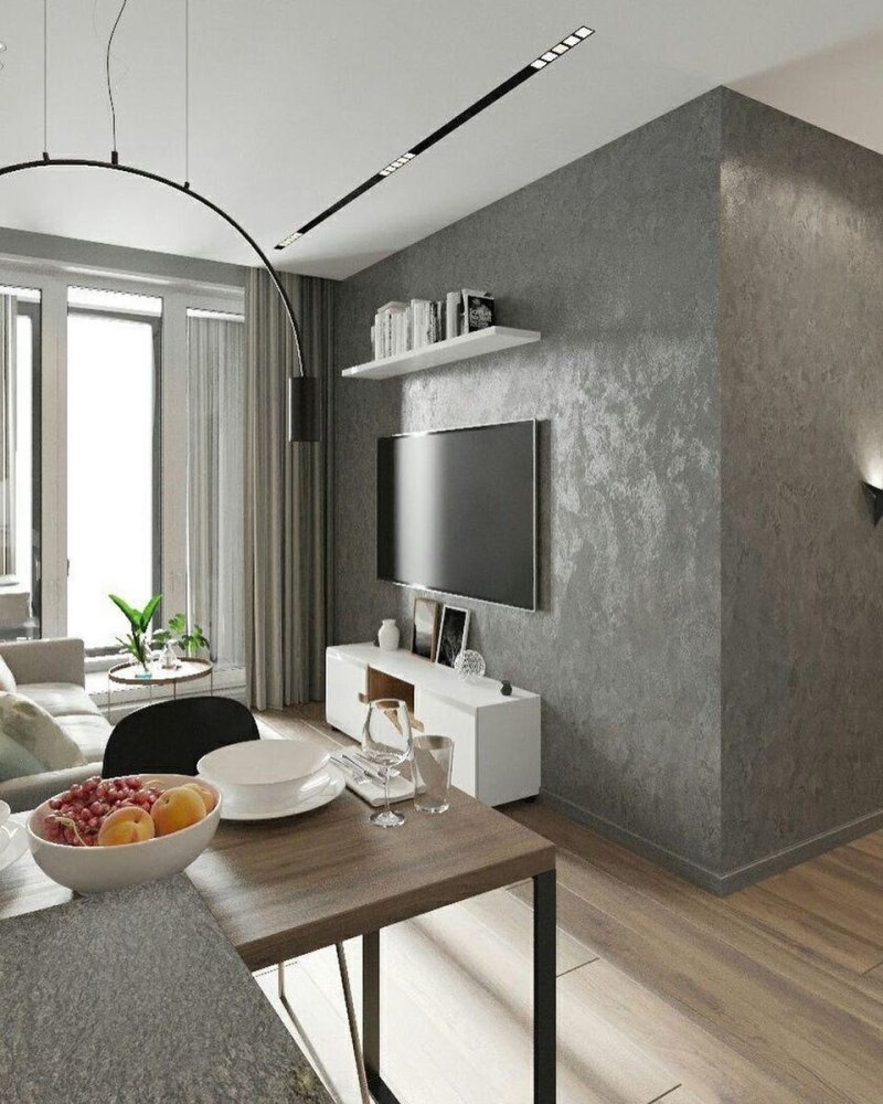 The design of the kitchen of the living room in modern style