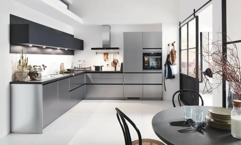 Gray glossy kitchen