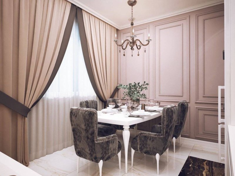 Curtains in the dining room of neoclassic