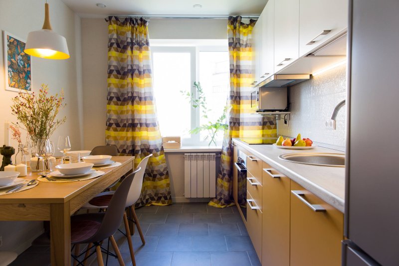 Yellow kitchen in the interior