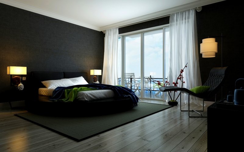 Total Black bedroom