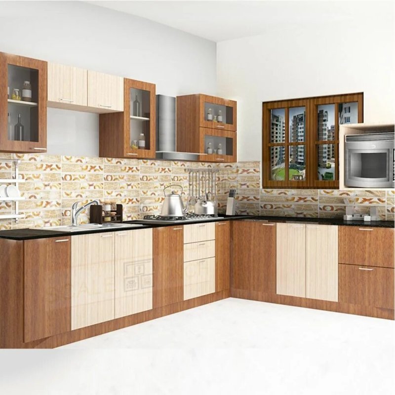 The kitchen furniture is modern