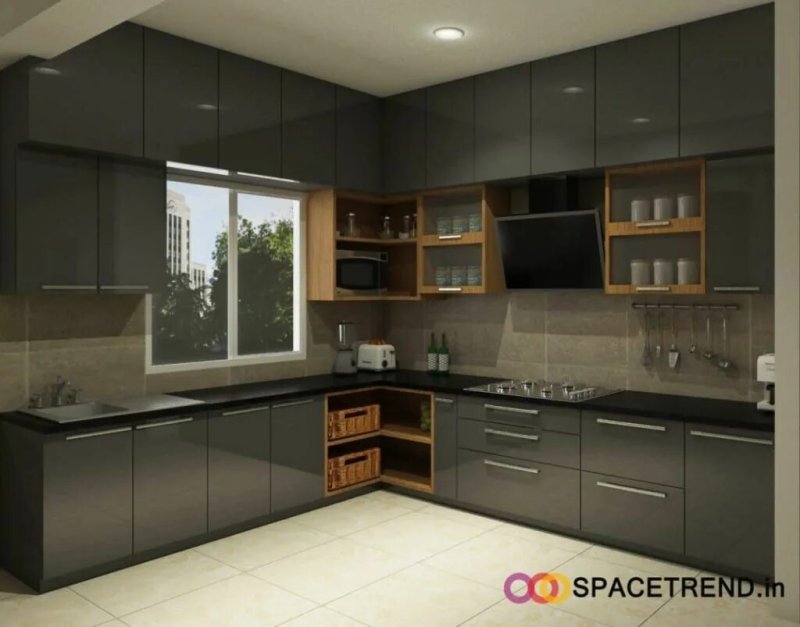 The design of the kitchen is angular