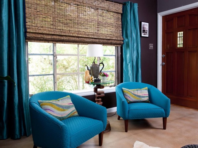 Interior with turquoise sofa