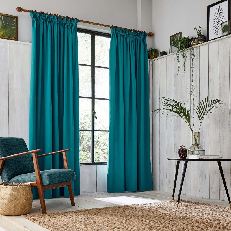 Turquoise curtains in the interior