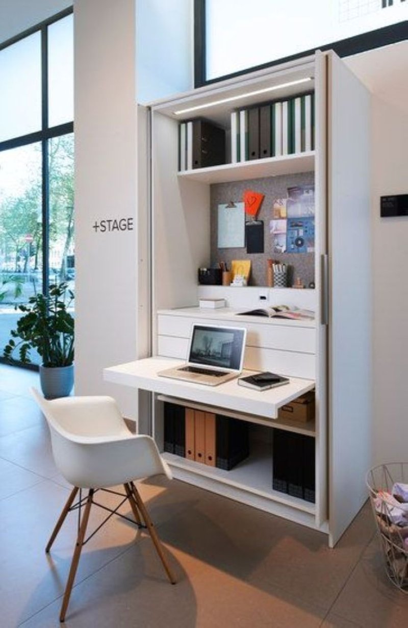 Table built into the closet