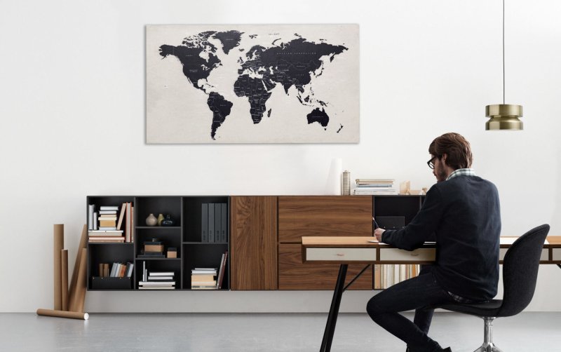 Wooden map of the world on the wall