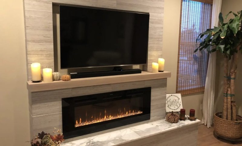 Fireplace in the interior of the living room in a modern style