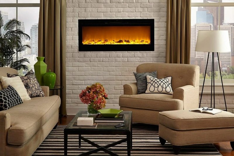 Electric fireplace in the interior of the living room