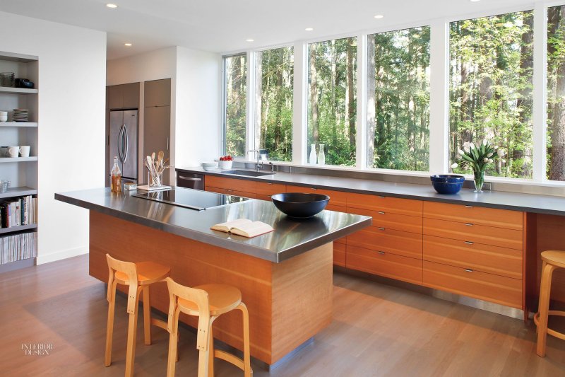 Kitchen interior with a large window