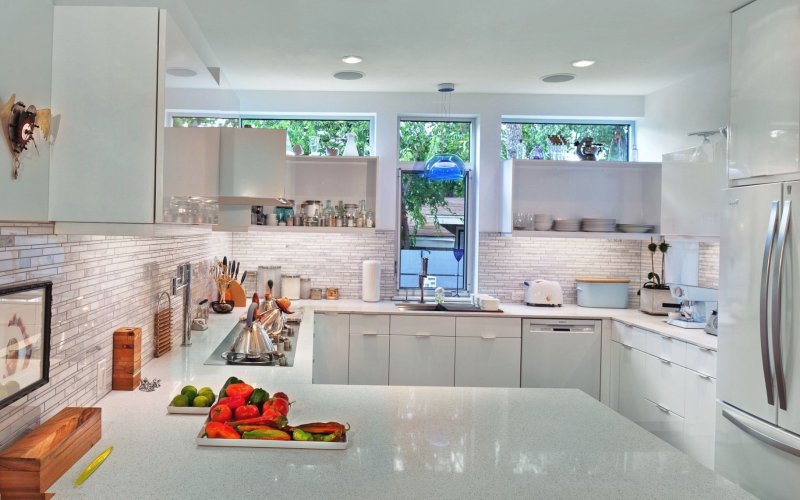 Kitchen in a suburban house in high-tech style