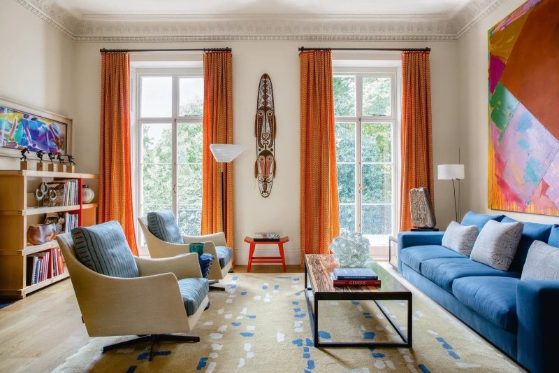 Orange curtains in the interior