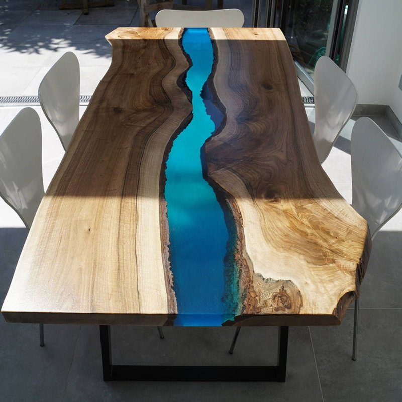 Slab table with epoxy resin