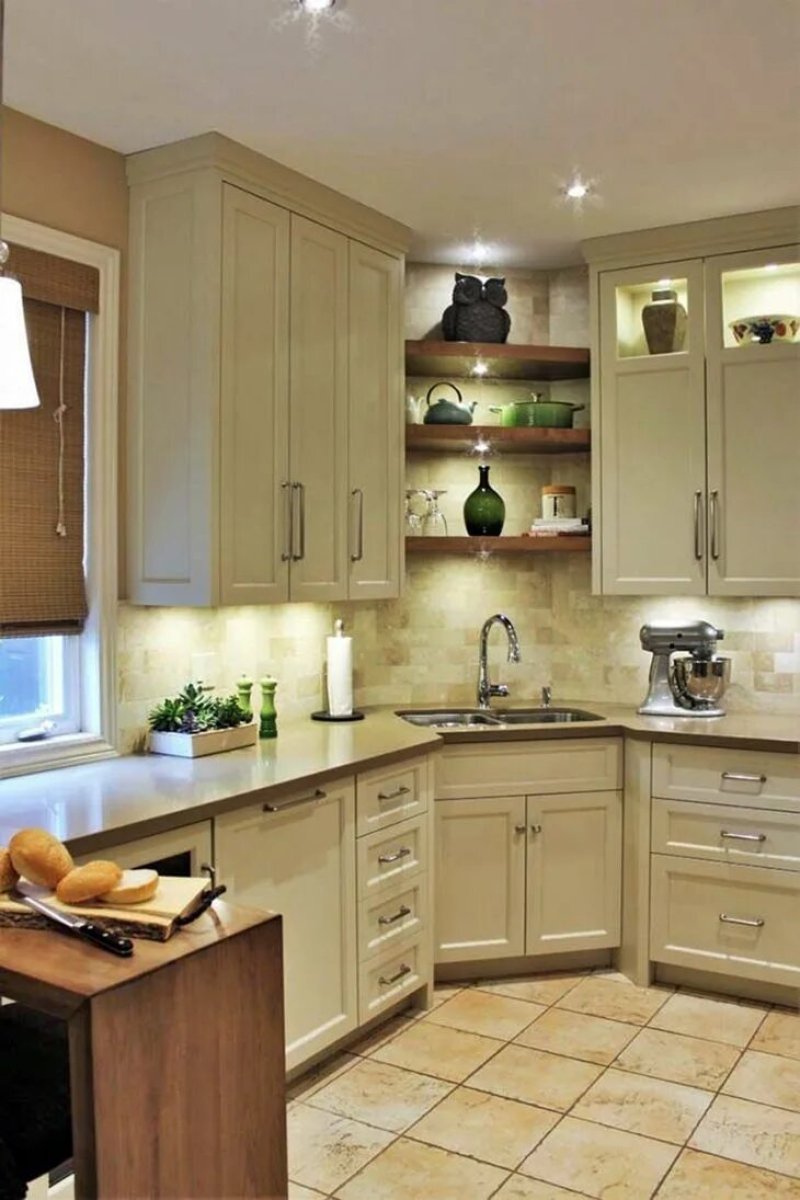 Kitchen with corner shell design