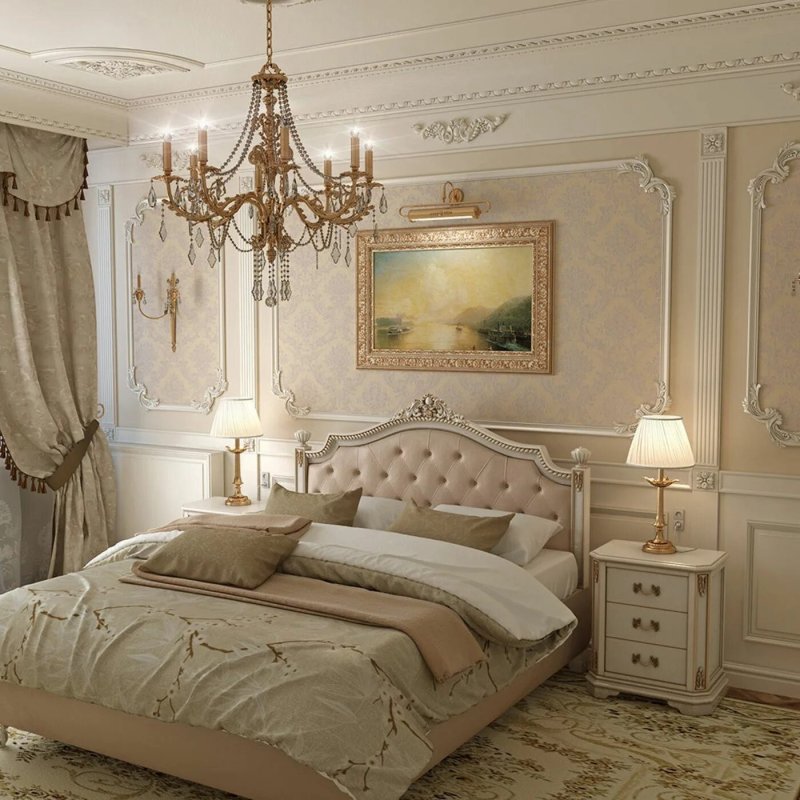 The interior of the bedroom in the classic style