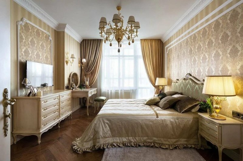 The interior of the bedroom in the classic style