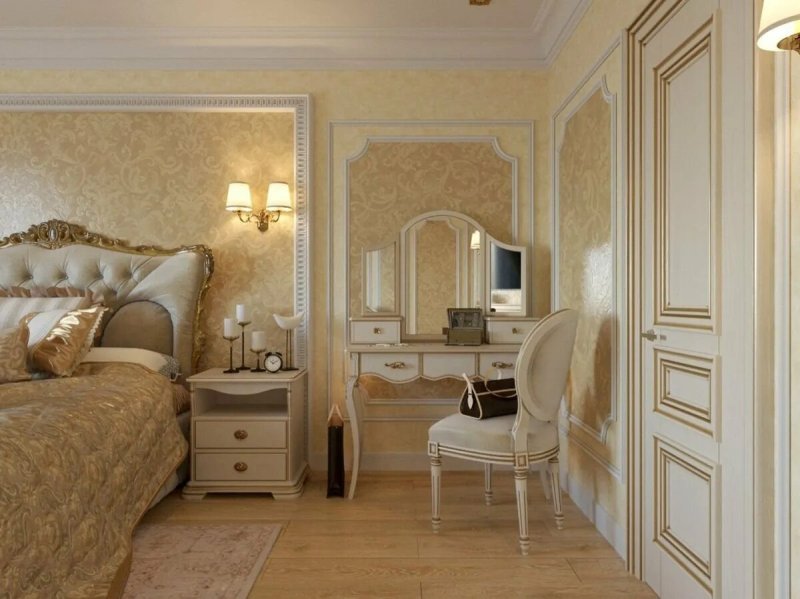 The interior of the bedroom in the classic style