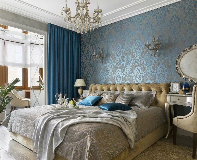 Classic style bedroom in blue tones