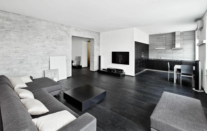 Black and white interior of the apartment