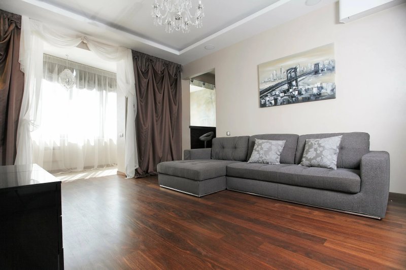 Living room interior with a dark laminate