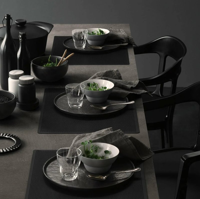 Table setting with black utensils