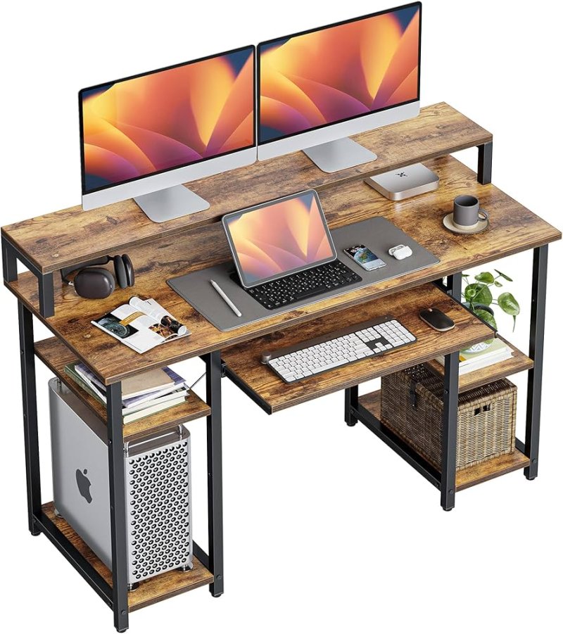 Computer tables with shelves