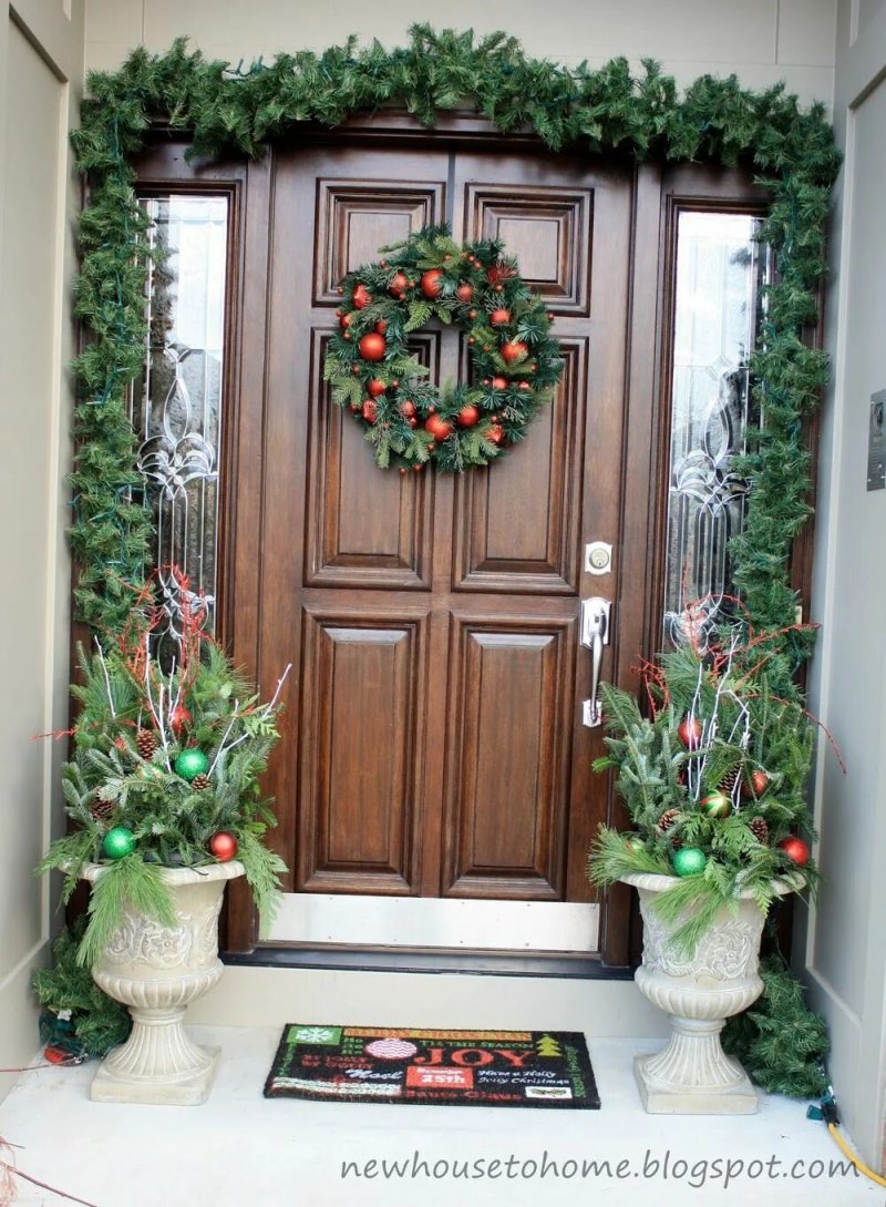 Unusual decoration of the door for the New Year