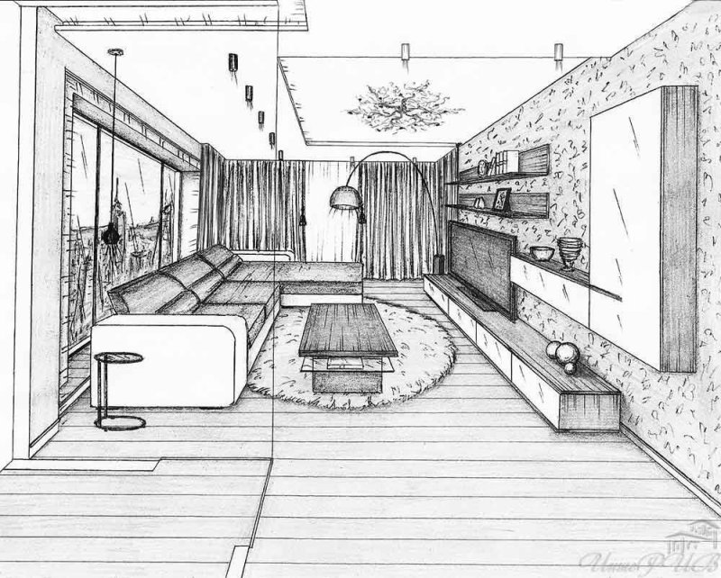 A sketch of the interior of the room