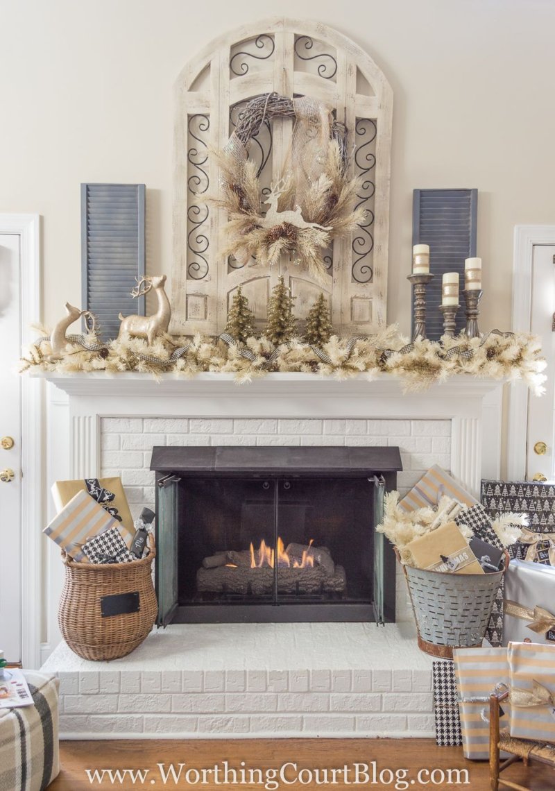 New Year's decor of the fireplace