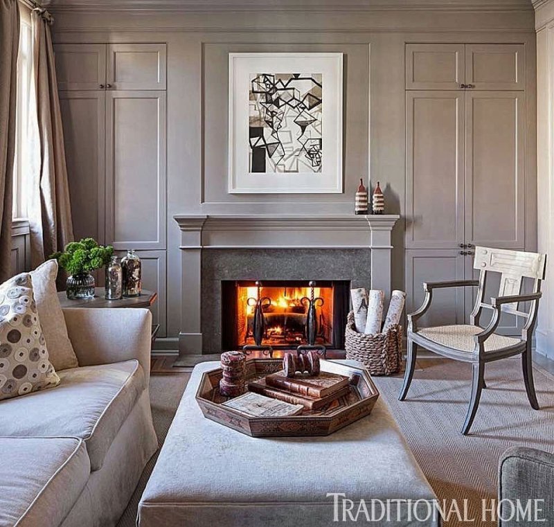 The fireplace is neoclassic