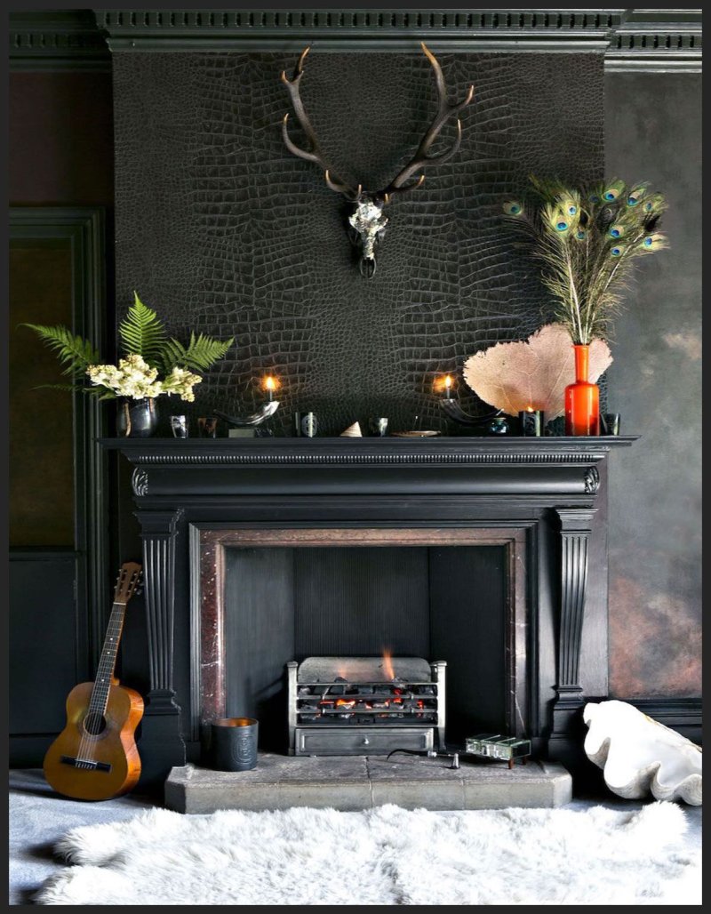 Black fireplace in the interior