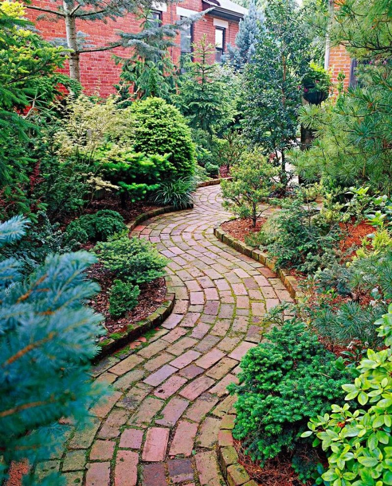 Brick paths in the garden