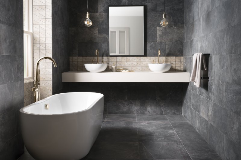 Large -format porcelain tile for metal