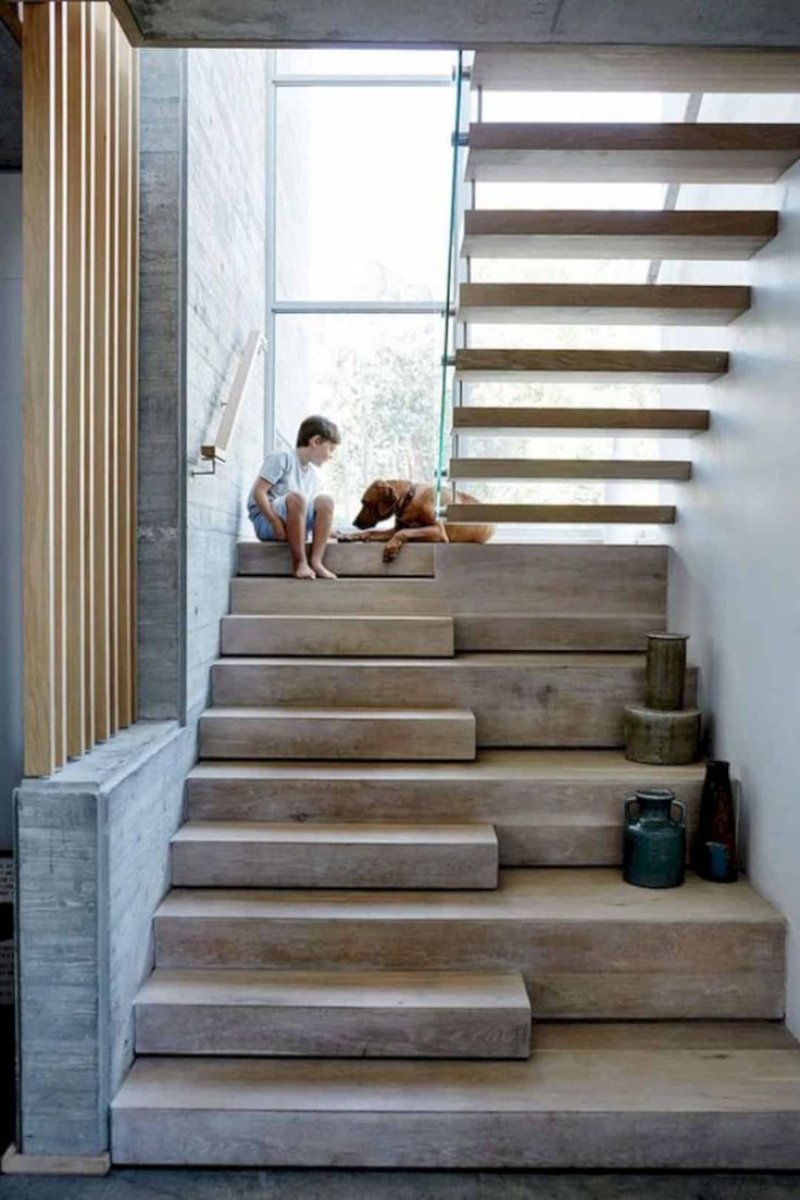 The staircase is modern