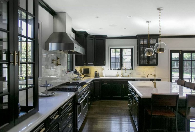 Black kitchen in the interior