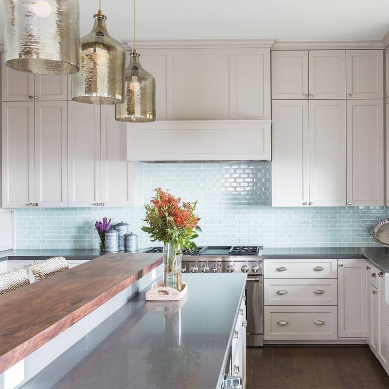 Blue kitchen in the interior