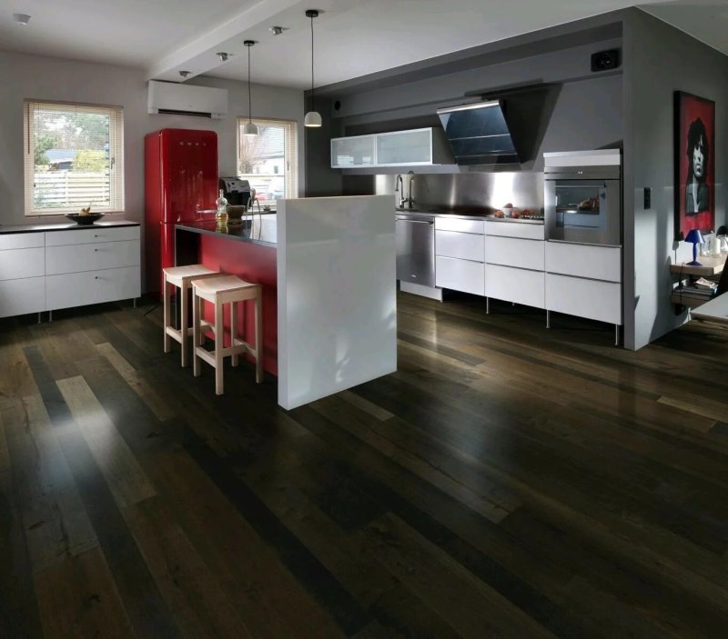 Kitchen interior with a dark laminate