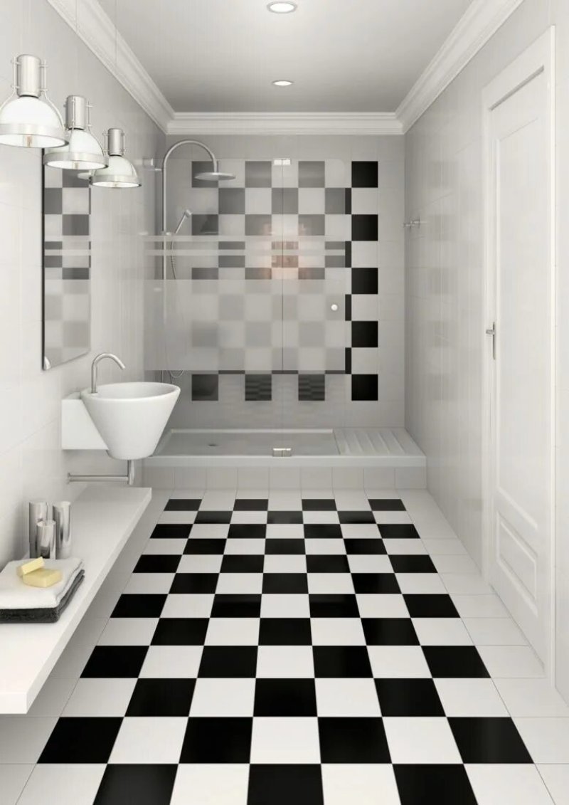 Black white tiles on the floor