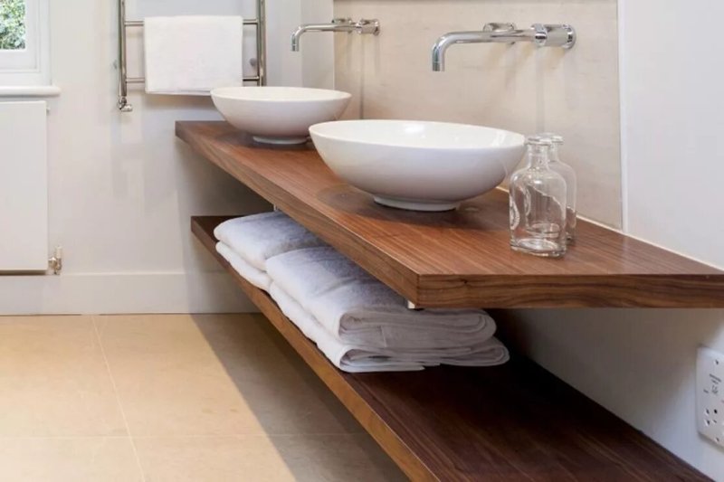 Wooden countertop under the sink