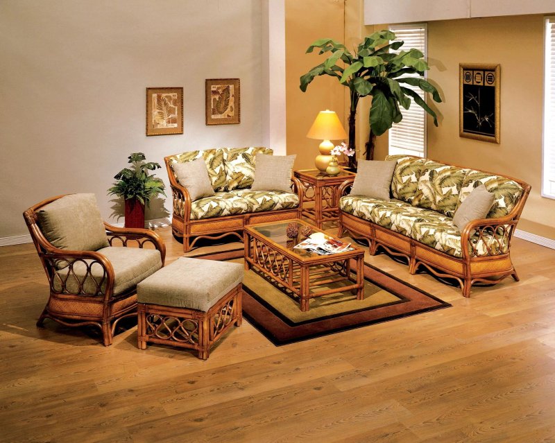 Wicker furniture in the interior of the living room