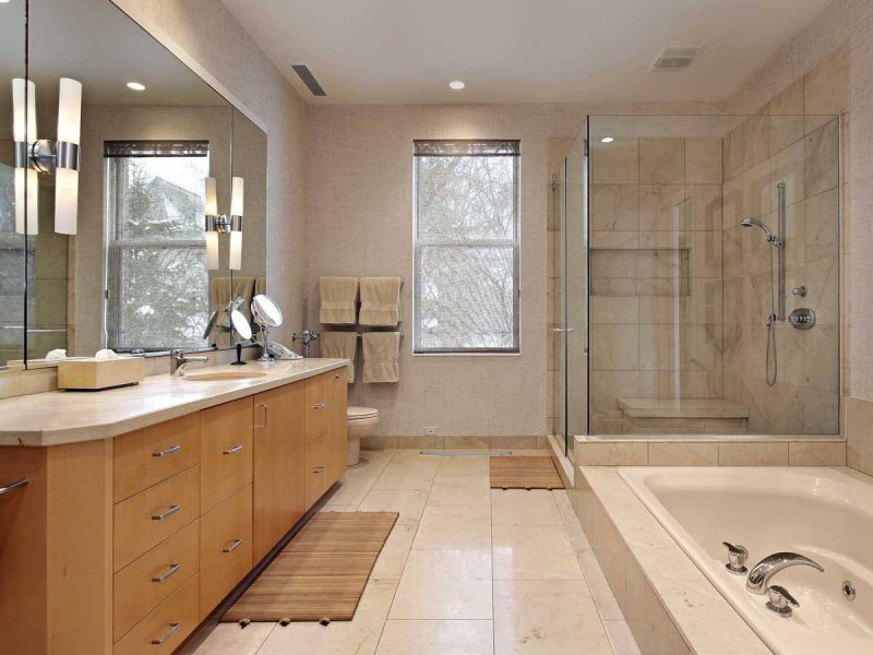 Bathroom design with a window in a private house