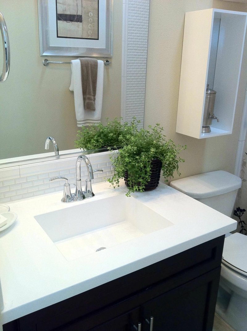 The countertop under the sink