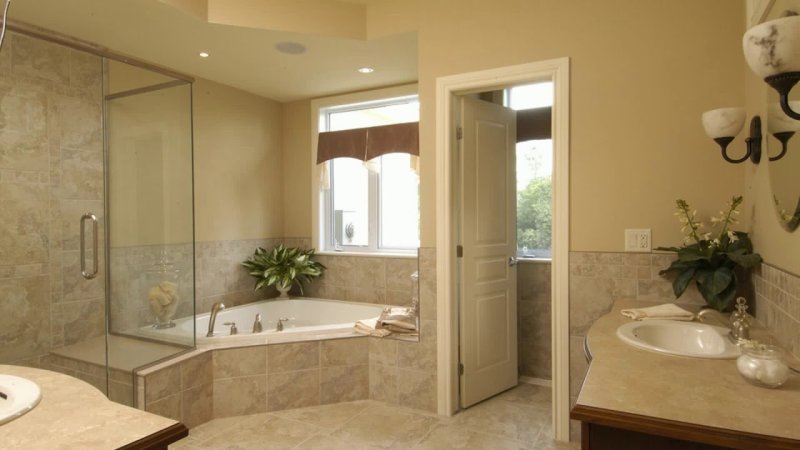 Bathroom design with a window in a private house