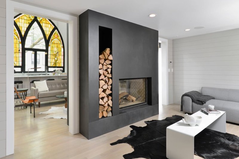 Fireplace of wood modern