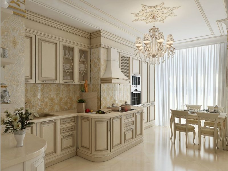 The kitchen in the classic style is bright